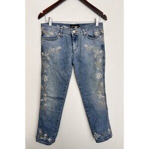 VTG RoccoBarocco Jeans Women’s Size 27 Floral Fish Embroidered Straight Leg